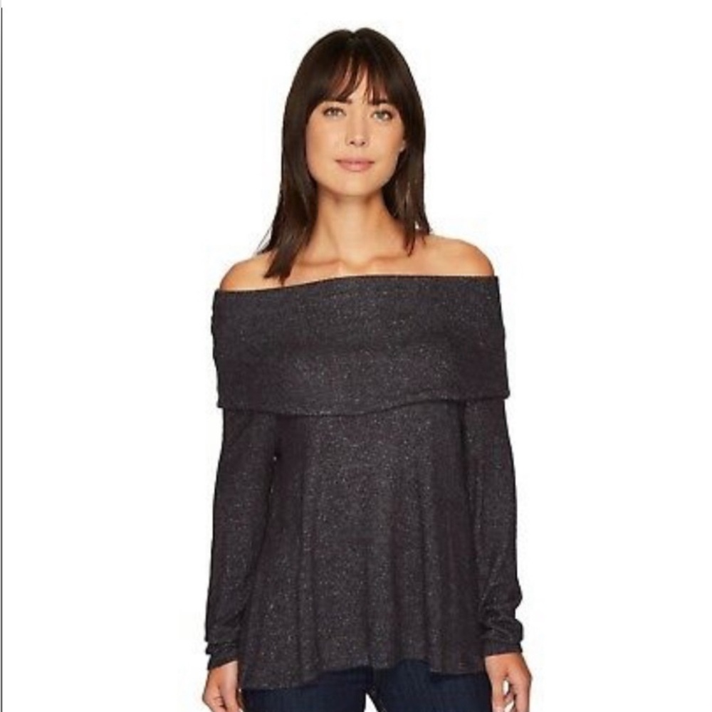B Collection by Bobeau Dark Gray Off the Shoulder Long Sleeve Top Size M